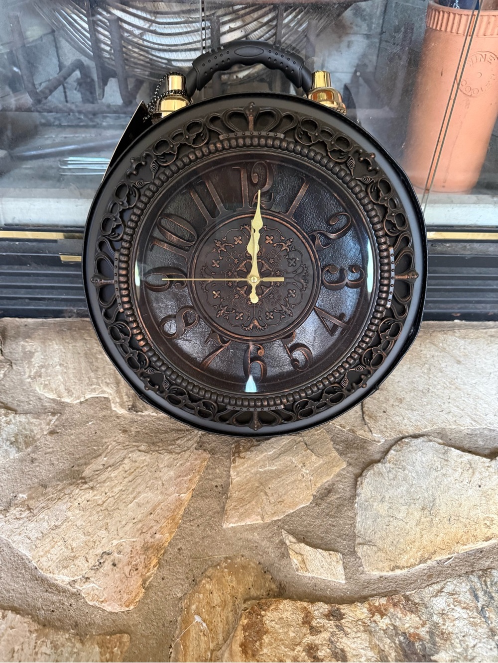 Vintage-Style Black Wall Clock with Gold Hands Boutique Purse